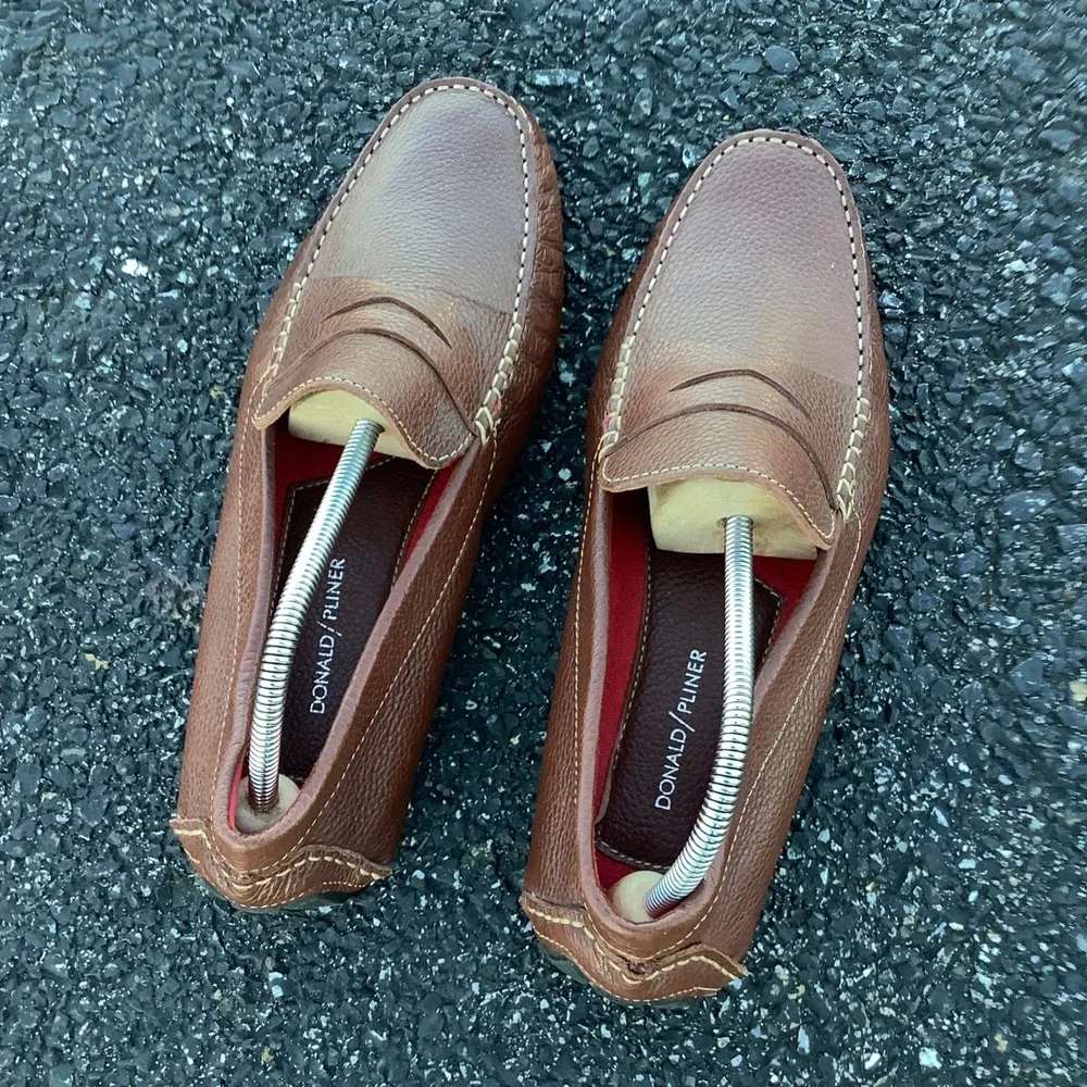 Donald Pliner Alondro Brown Pebbled Leather Driving Loafers Mens 11M Penny Moc